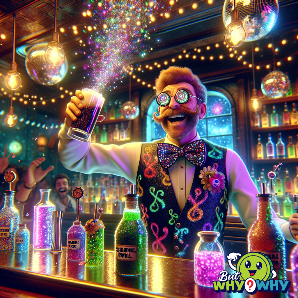 A barman serves drinks.